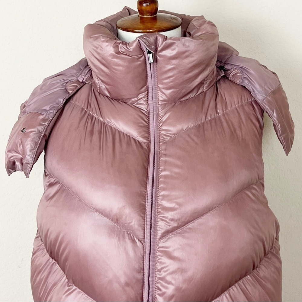 Athleta Lofty Down Puffer Vest Dogwood Mauve Hooded - Picture 7 of 16